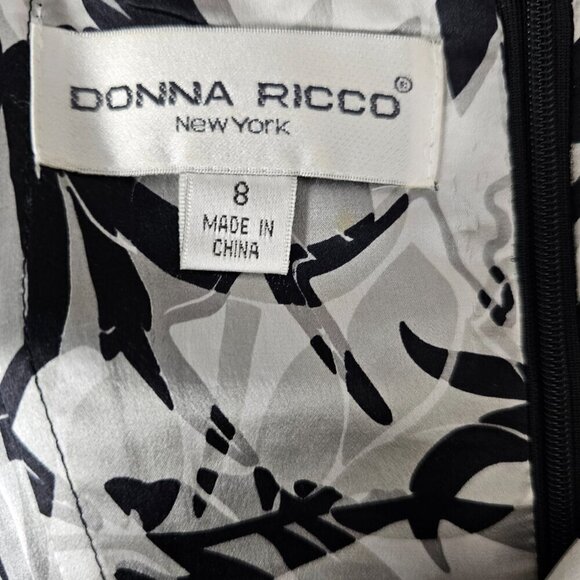 Donna Ricco NY Silk Ruched Floral Black And White A Line Midi Dress - Picture 2 of 11